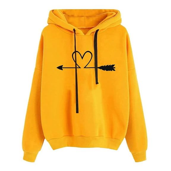 Yellow Womens Sweatshirt Women's Heart Printing Comfy Hoodies Bright Color Long Sleeve Sweatshirt Fall Clothes for Women