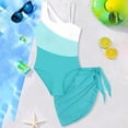 thumbnail image 6 of JAJAHO Girl's Swimsuits Teens Color Block One Piece Bathing Suit With Mesh Sarong Cover Up Skirts 2PCS Set Summer Beachwear 7-18Y Soft Swimwear, 6 of 7