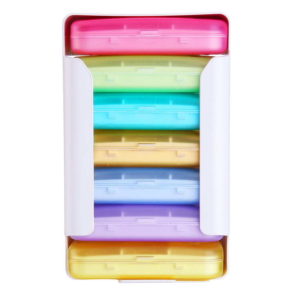 7 Piece Set Pill Organizer 6 Times a Day, Weekly Pill Case, Pill Organizer with Labels, Travel Pill Dispenser 7 Day with 42 Copartments for Medication/Vitamin/Fish Oil/Supplements - Rainbow Colors
