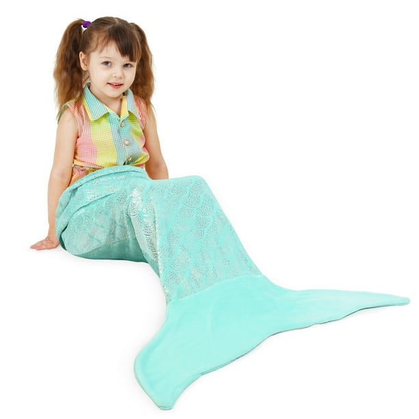 Catalonia Kids Mermaid Tail Blanket Super Soft Plush Sleeping Snuggle Blanket For Girls Fish Scale Pattern Gift Idea Blue Walmart Com Walmart Com