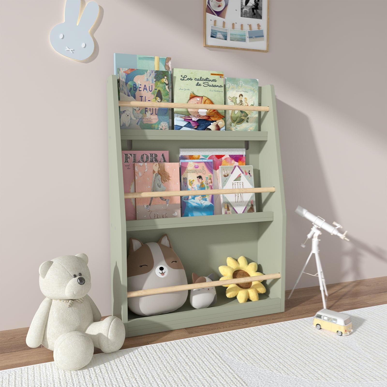 3 Tier Kids Book Shelf,Kids Book Rack, Helps Keep Bedrooms, Playrooms, and Classrooms Organized, Sage