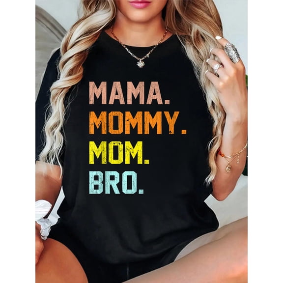 Cotton Mama Mommy Mom Bro Mothers Day T-Shirt Small Women's Graphic Tee Casual Tops