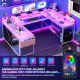 thumbnail image 3 of CABIHOME Bureau de Jeu, Bureau d'Ordinateur Réversible de 78 Pouces avec Prises de Courant, Lumières DEL, Support pour Moniteur et Tablette de Rangement, Table PC en Forme de U/L pour Bureau à Domicile, 3 of 4