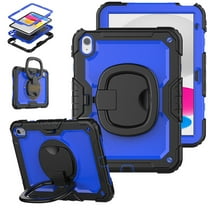 SaniMore for iPad 10th Generation 10.9" 2022 Back Case with 360° Rotating Kickstand Holder Screen Protector Tri-layer Heavy Duty Drop-resistant Shockproof Case for iPad 10th Gen 2022, Black/Blue