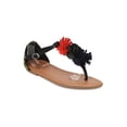 thumbnail image 1 of New Women Wild Diva Livia-126 Mixed Media Pom Pom Tribal T-Strap Flat Sandal, 1 of 5