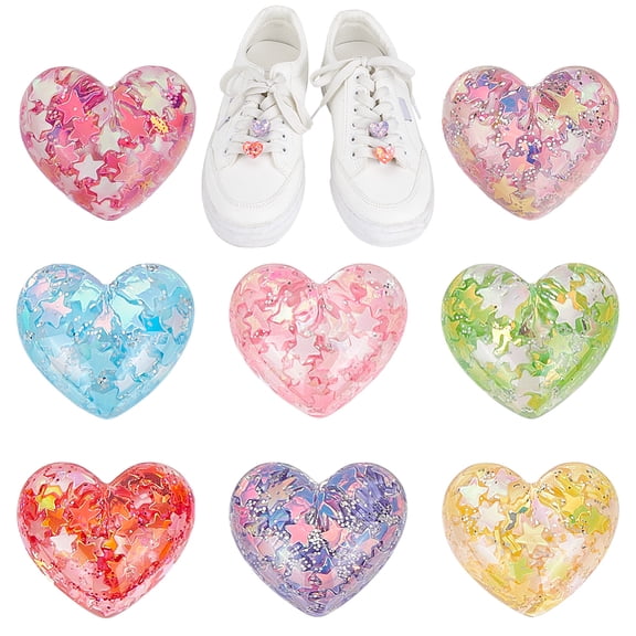 8 Colors 16 Pcs Bling Heart Shoe Charms Colorful Shoe Charms Love Shape Shoelaces Clips Decorations Cute Sparkling Shoe Accessories DIY