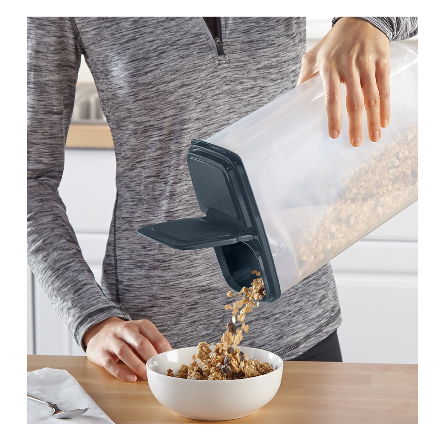 (4 pack) Mainstays Plastic Small Cereal Dispenser, Clear, Gray Lid, 16-Cups, Single, 7.25" x 4" x 11.25", Made for Pantry Organization and Food Storage