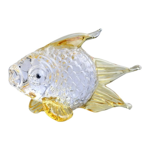 Hand Blown Glass Goldfish Figurine Decor Ornaments Collectible Miniature Animal Sculpture Handmade Craft for Home Entrance Study Living Room Aureate