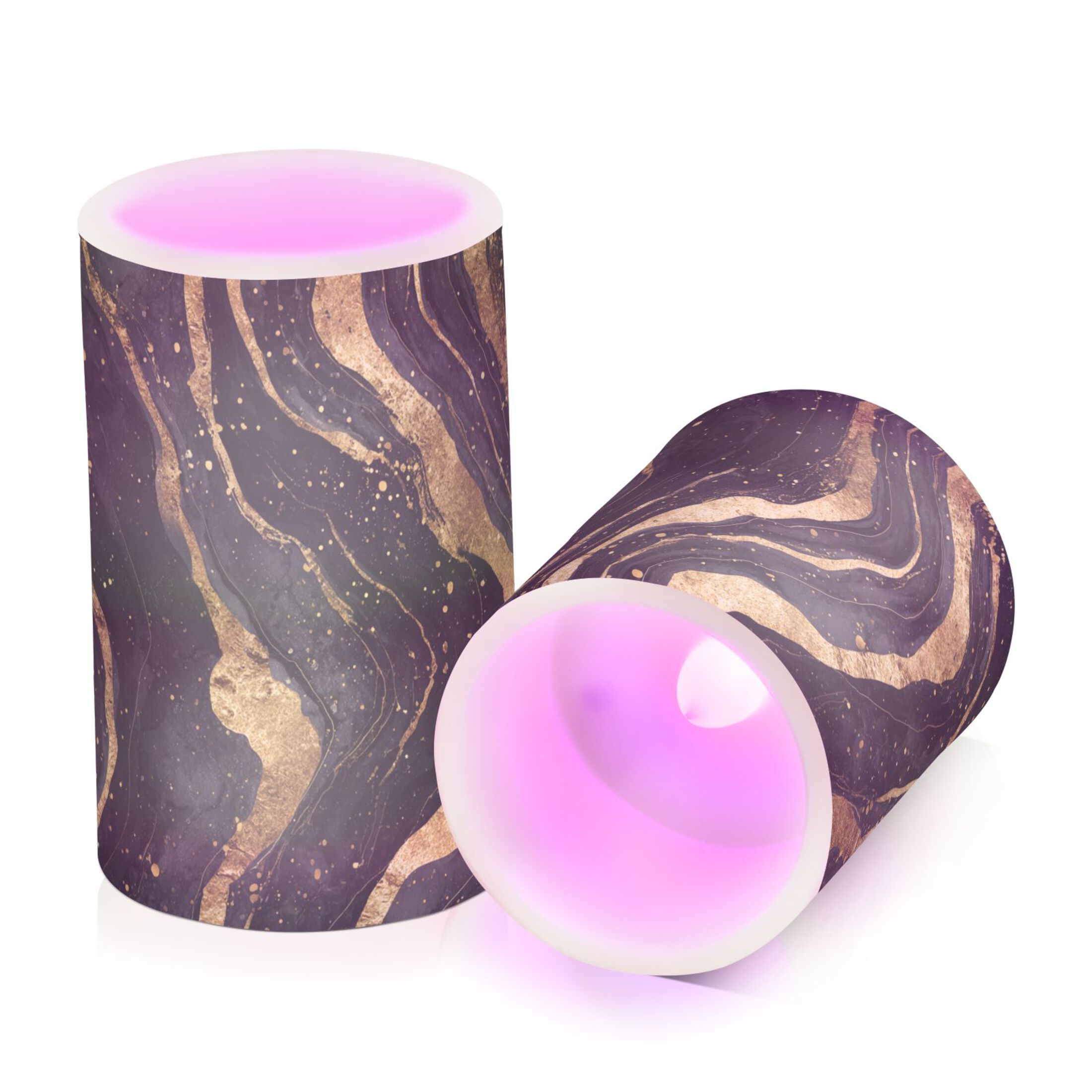 Black and Gold Abstract Flickering Flameless Candles Battery Operated with Remote Timer LED Pillar Candles Set of 2