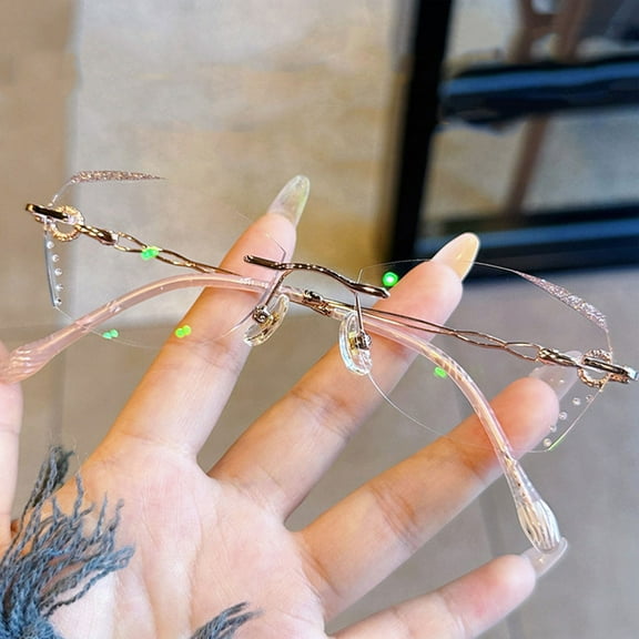 Women's Rimless Reading Glasses 1.50 Anti-Blue Light Bling Diamond Frameless Rose Gold Readers 1.50 Strength
