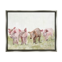 Stupell Industries Pink Baby Pigs Grazing Farm Grassland Pasture Painting Luster Gray Floating Framed Canvas Print Wall Art, Design by Kamdon Kreations