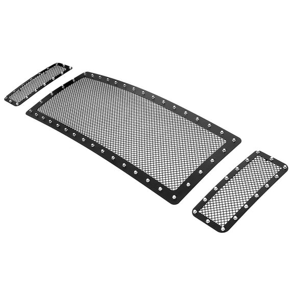 APS Compatible with Ford F-250 F350 F450 F550 2008-2010 XLT lariat King Ranch Main Upper Stainless Steel Black Mesh Rivet Studs Grille Insert FL5171H