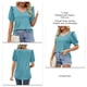 thumbnail image 5 of Blusa de manga abullonada con cuello en V, color puro, ribete de volantes, dobladillo curvo, blusa informal elástica para mujer, verano, azul claro, XXL, 5 of 6