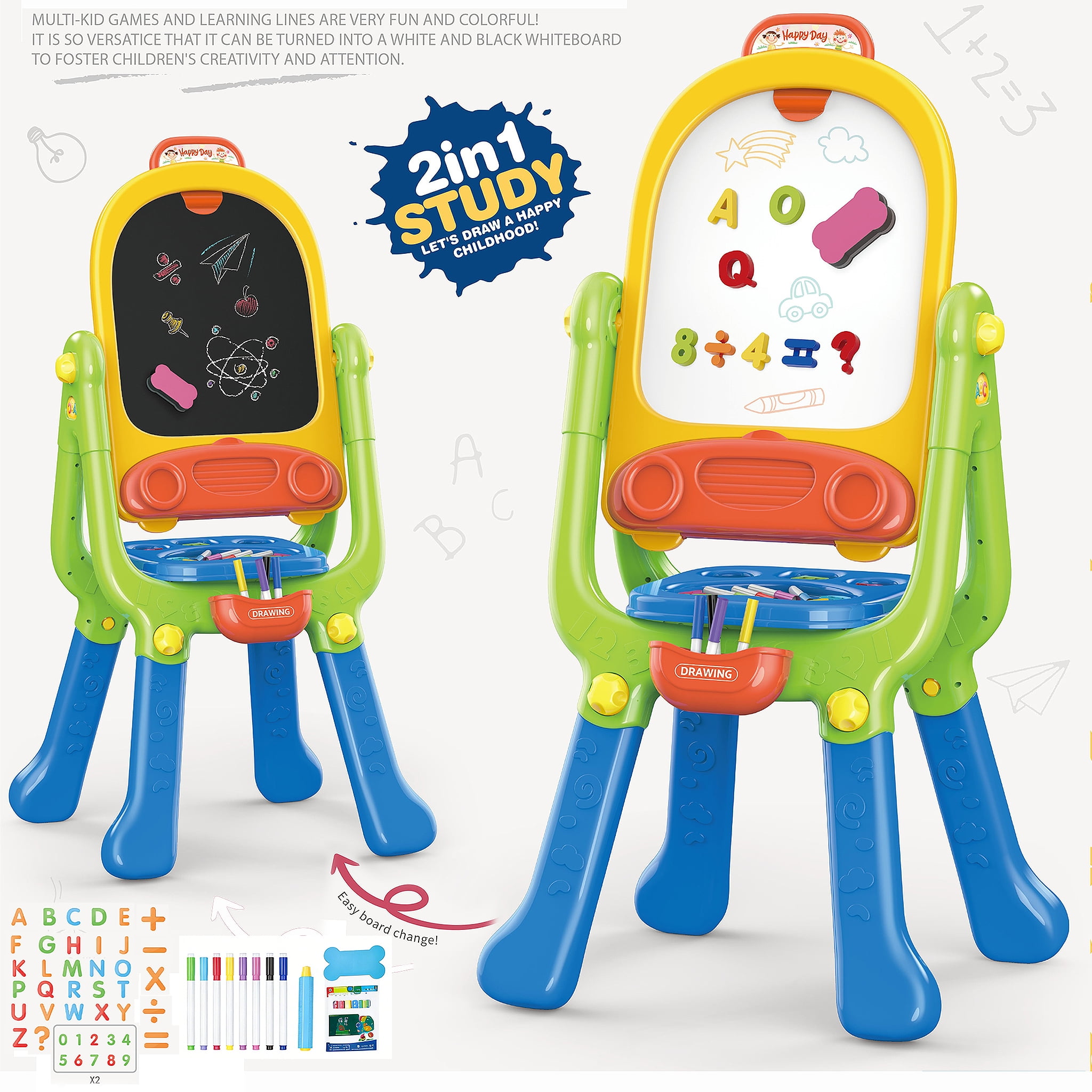 Easel for Kids,Rotatable Double Sided Easel for Kids Standing Art Easel with Painting Accessories for Toddlers Boys and Girls-Blue