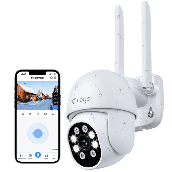 Wireless Outdoor Security Camera with Light Alarm,Color Night Vision,2.4G WiFi,Motion Detection,IP66 Weatherproof ,Cloud/SD Card Storage,Two-Way Audio