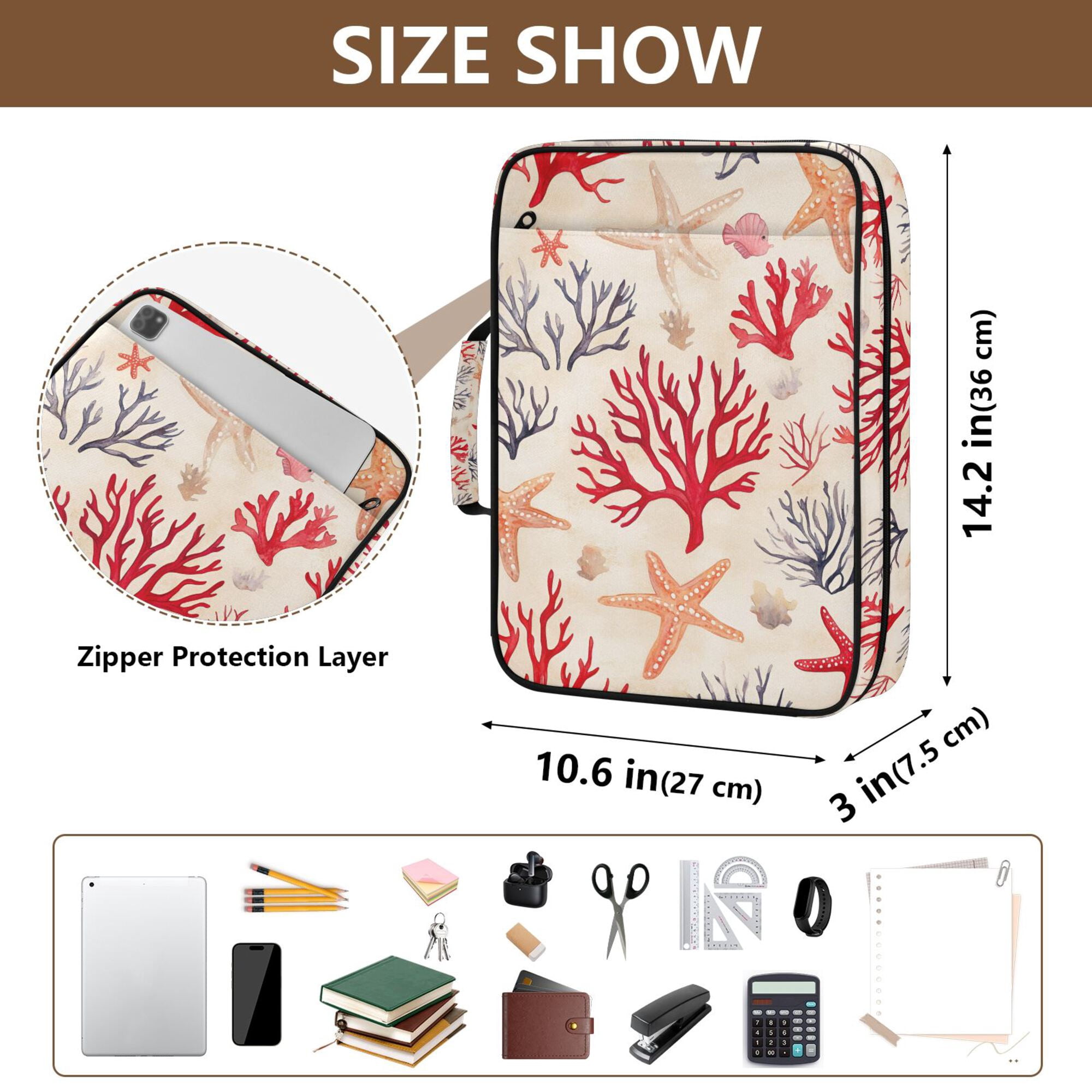 FORMRS Accordion File Folder A4 Size 7-Pocket Expanding Document Organizer Bag with 3 Ring Binder, Retro Starfish