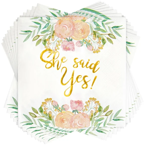 50 Pack Gold Foil She Said Yes Napkins For Engagement, Bridal Shower Decorations