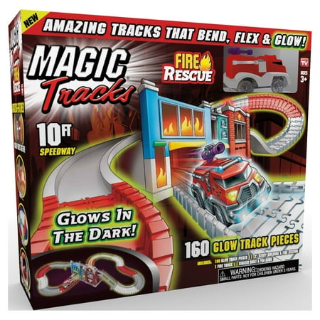 Ontel Magic Tracks Fire Inferno, Fire Truck with a 10ft Glow in The Dark Race Track, For Ages 3+