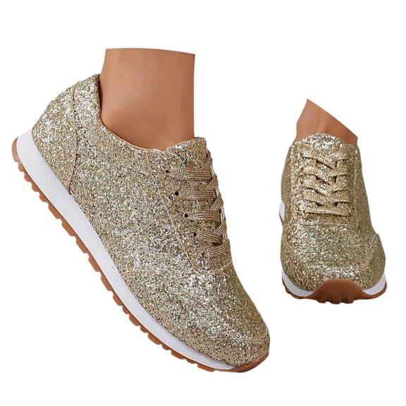 Wovix Women's Glitter Shoes Sparkly Lightweight Metallic Sequins Tennis Shoes Casual Retro Walking Shoes Daily