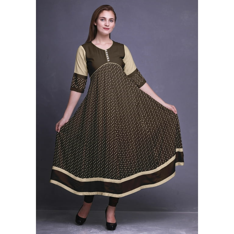 Bimba Print Long Party Wear Anarkali Kurta Flared A Line Kurtis For Women