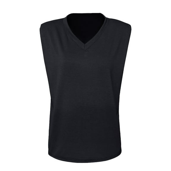 LEAVINGSUO Womens Tops Going Out Tops 2024 Casual Ladies Fashion Solid Sleeveless V-neck T-Shirt with Shoulder Pad Loose Vest