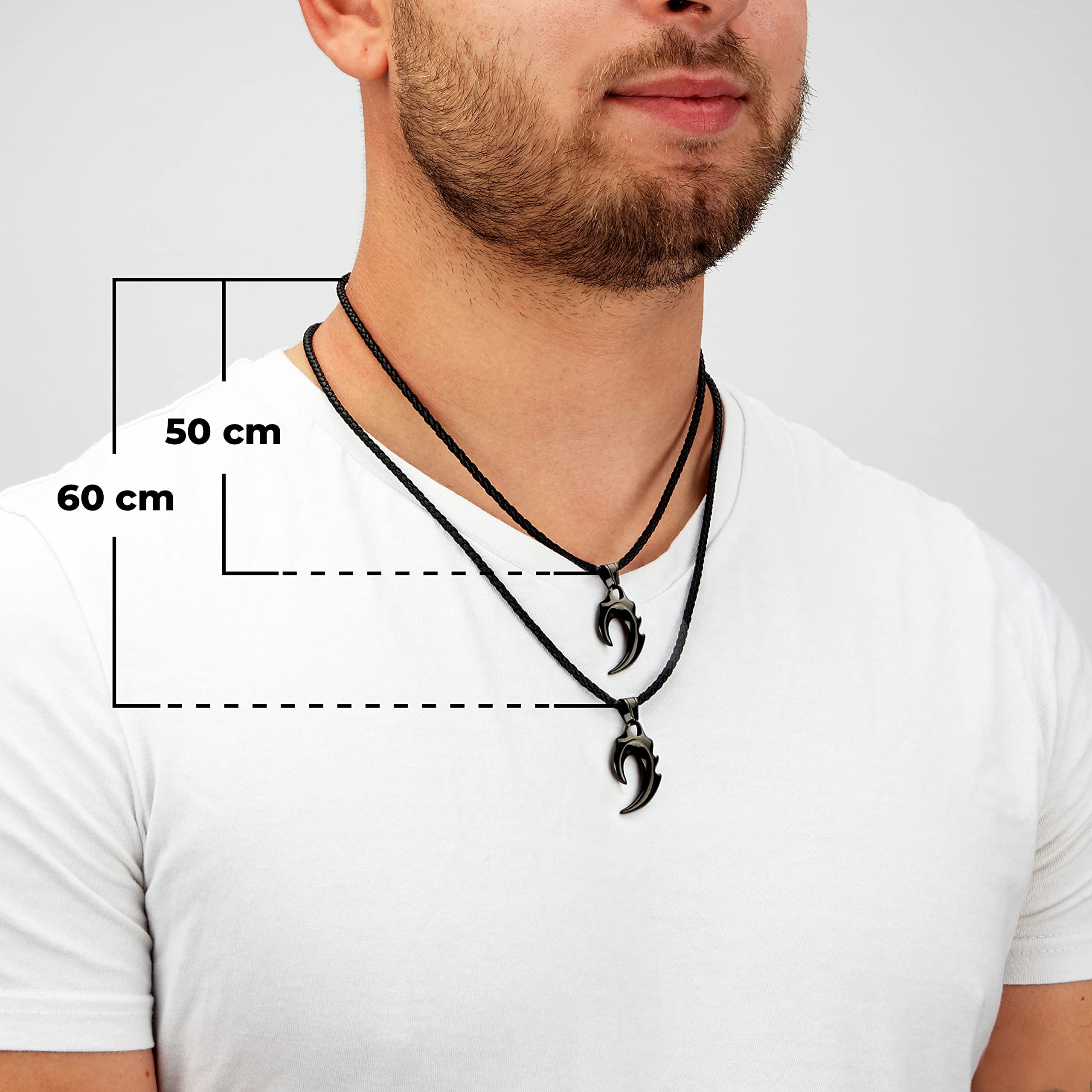 SERASAR Men's Leather necklace "Flame" with Stainless steel Pendant and Magnetic Closure, Black 50cm, incliding Gift box