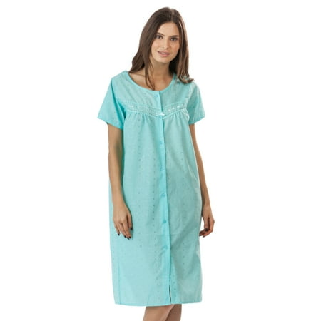 Pink Dress Coat - Casual Nights Women's Short Sleeve Eyelet Embroidered House Dress
