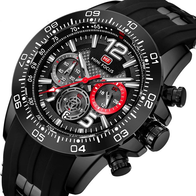 MINI FOCUS Men Sport Watch Waterproof Quartz Wristwatch Clock With Luminous Silicone Strap