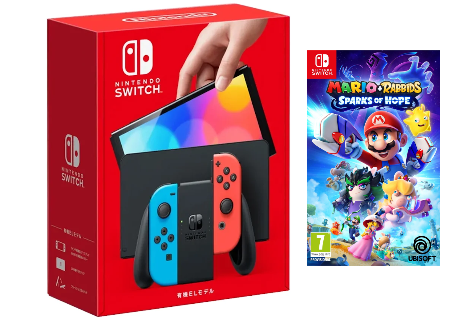 Nintendo Switch OLED Neon Console with Mario Rabbids Sparks of Hope Bundle (JP Spec)