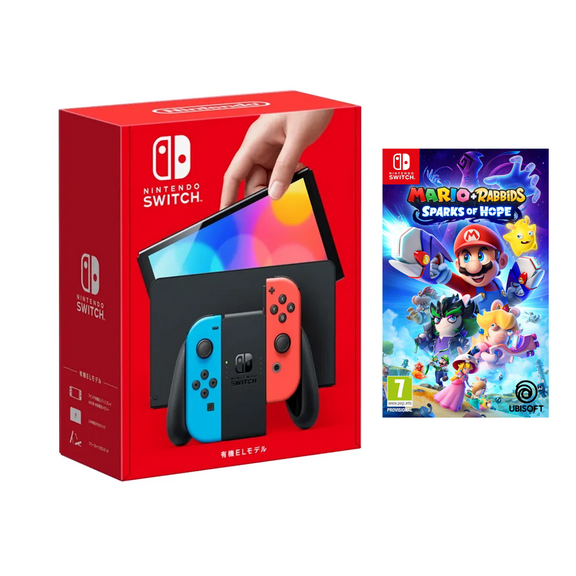 Nintendo Switch OLED Neon Console with Mario Rabbids Sparks of Hope Bundle (JP Spec)
