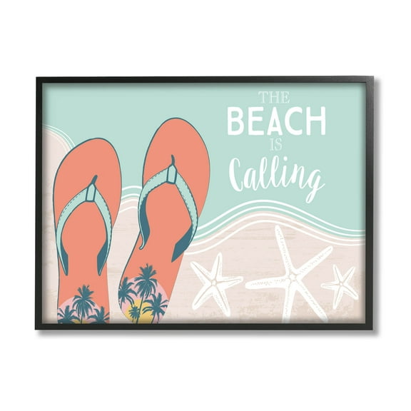 Stupell Industries Beach Is Calling Flip Flops Shore Graphic Art Black Framed Art Print Wall Art, Design by Arrolynn Weiderhold