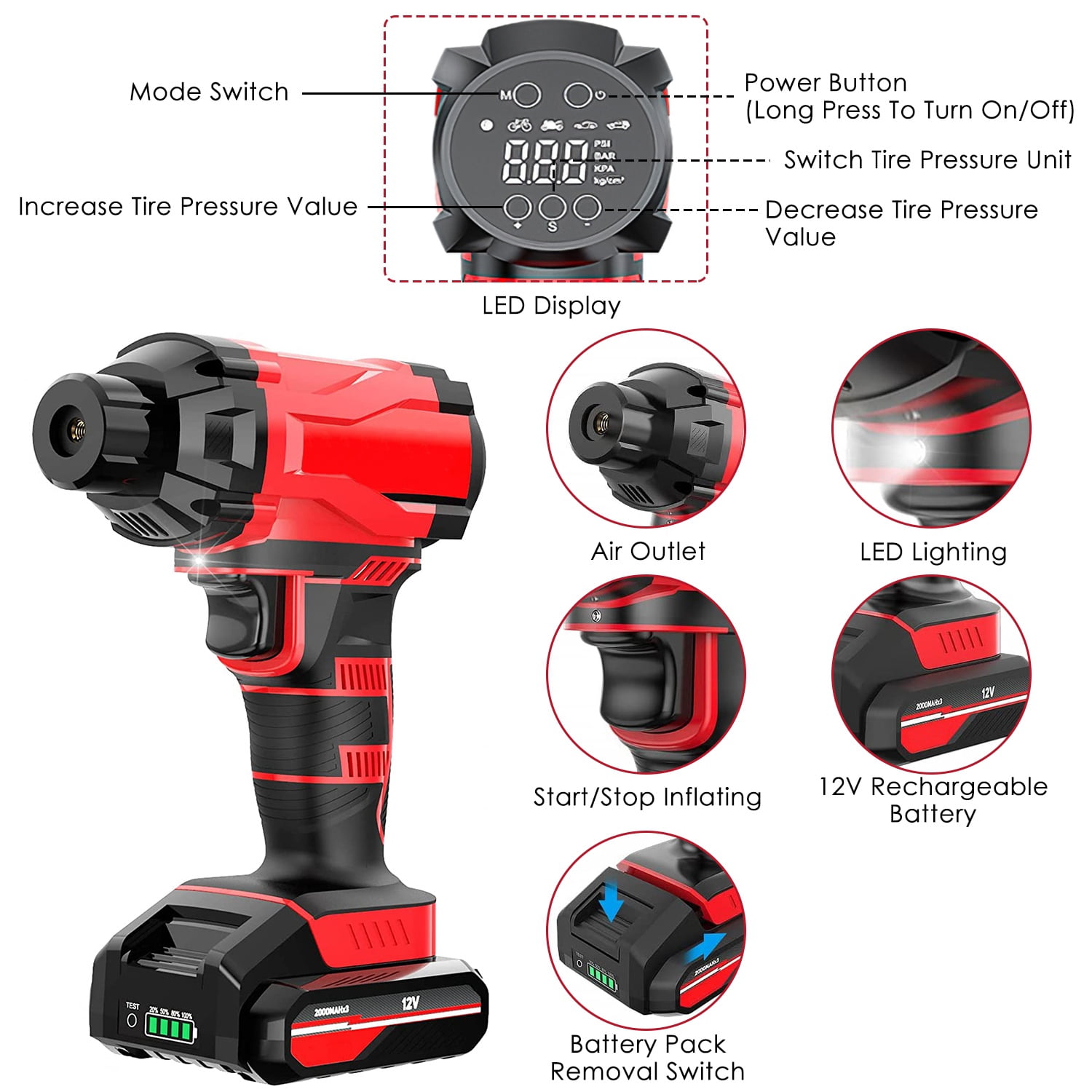 12V Cordless Tire Inflator Air Compressor for Car Bike Sport Ball, iMounTEK 150 PSI Car Tire Pump with Digital Pressure Gauge