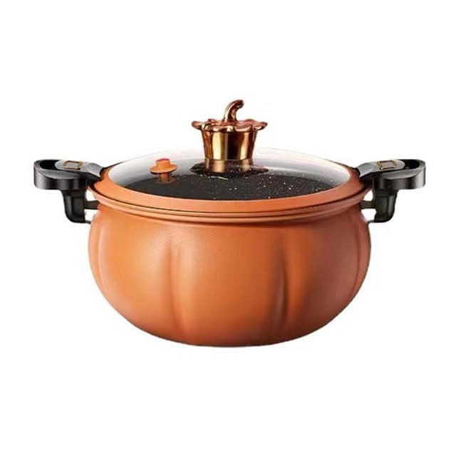 Autocuiseur Antiadhésif Polyvalent : Marmite à Micro-Pression, Pot à Soupe pour Cuisine Maison 28cm Design en Forme de Citrouille Orange/vert avec Répartition Uniforme de la Chaleur