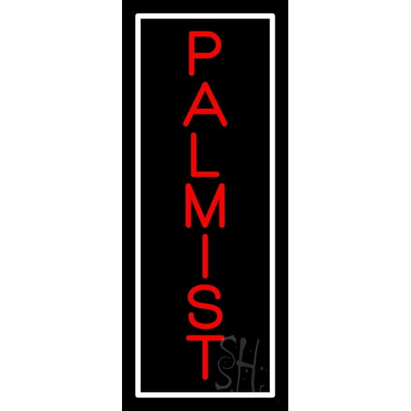 Red Vertical Palmist White Border LED Neon Sign 24" Tall x 10" Wide - inches Black Square Cut Acrylic Backing, with Dimmer - Bright and Premium built indoor LED Neon Sign for Storefront.