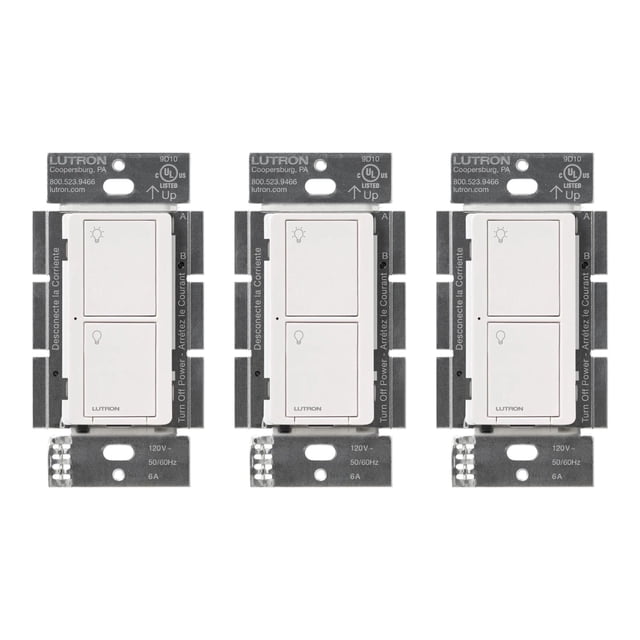 Interruptor de luz inteligente Lutron Caseta Original 6A, paquete de 3, blanco