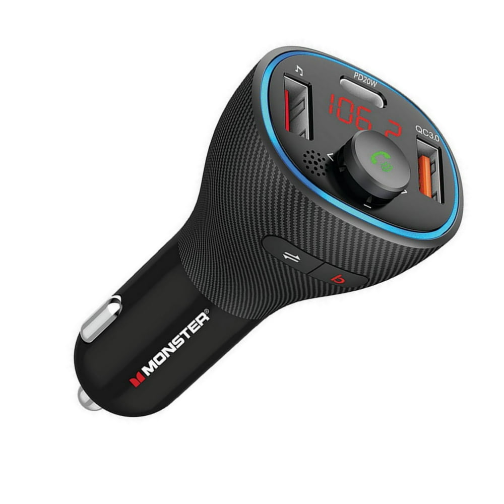 Monster Bluetooth FM Transmitter 20W PD, Type C , QC 3.0 Car Charger w
