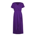 thumbnail image 2 of Adeawade Women Summer Dresses V Neck Flowy Dress Solid Color Short Sleeve Bodycon Dresses Retro Clothes Xl Purple, 2 of 2