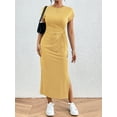 thumbnail image 4 of Sexy Dance Women's Summer Striped Short Sleeve T Shirt Dress Casual Tie Waist Bech Long Sundress Ladies Office T Shirt Dresses Yellow XL, 4 of 8