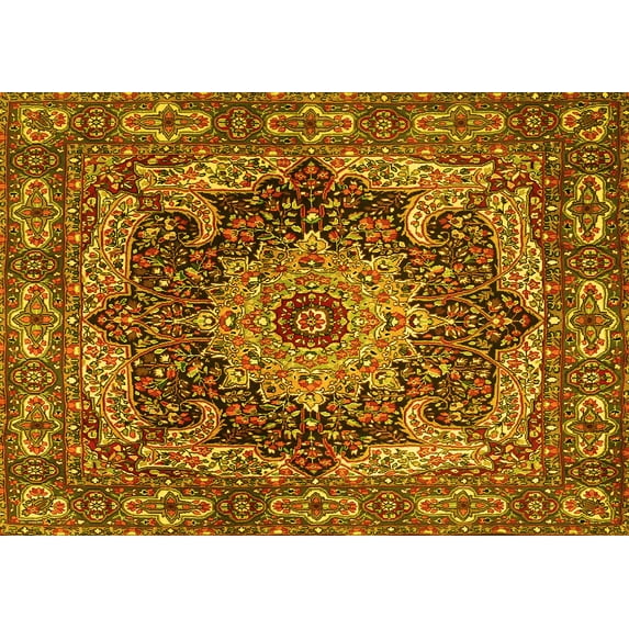 Ahgly Company Machine Washable Indoor Rectangle Persian Yellow Traditional Area Rugs, 5' x 8'