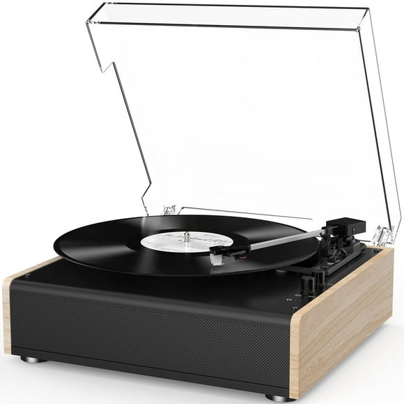 Vinyl Record Player Bluetooth Wireless Turntable with Built-in Speakers High Fidelity and 3 Speed Belt-Driven Vintage Phonograph Record Player with Magnetic Cartridge, R