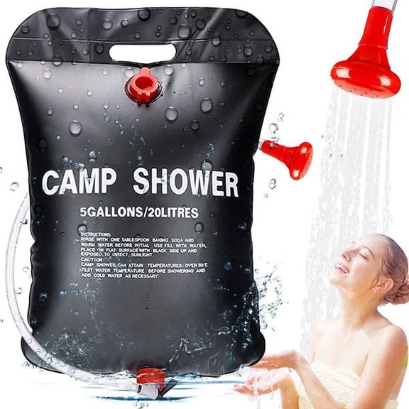Portable Solar Shower Bag 5.3 Gallons/20l Solar Heating Camping Shower Bag 45 Hot Water, Detachable Hose On/Off Switchable Shower Head, Outdoor Hiking And Mountaineering