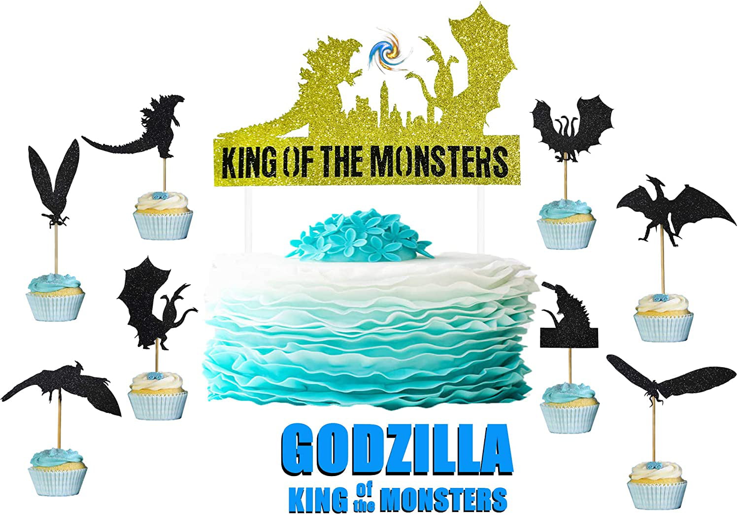 Godzilla Party Supplies 1 Cake Topper And 24 Cupcake Toppers Set Happy Birthday Cake Decorations For Kids Boys Girls Walmart Com Walmart Com