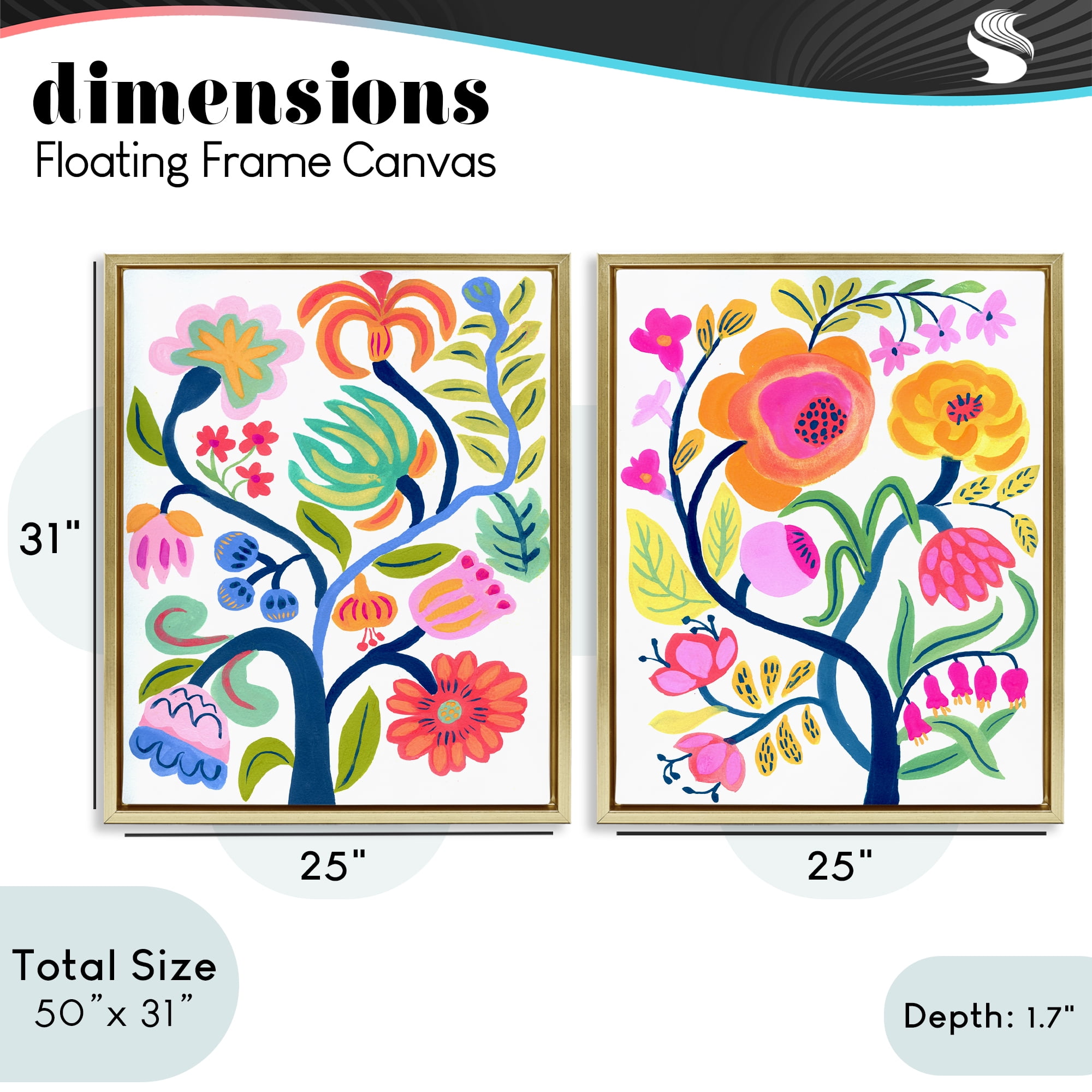 Stupell Industries Colorful Boho Blue Tree 2 Piece Gold Framed Floater Canvas Set, design by Suzanne Allard