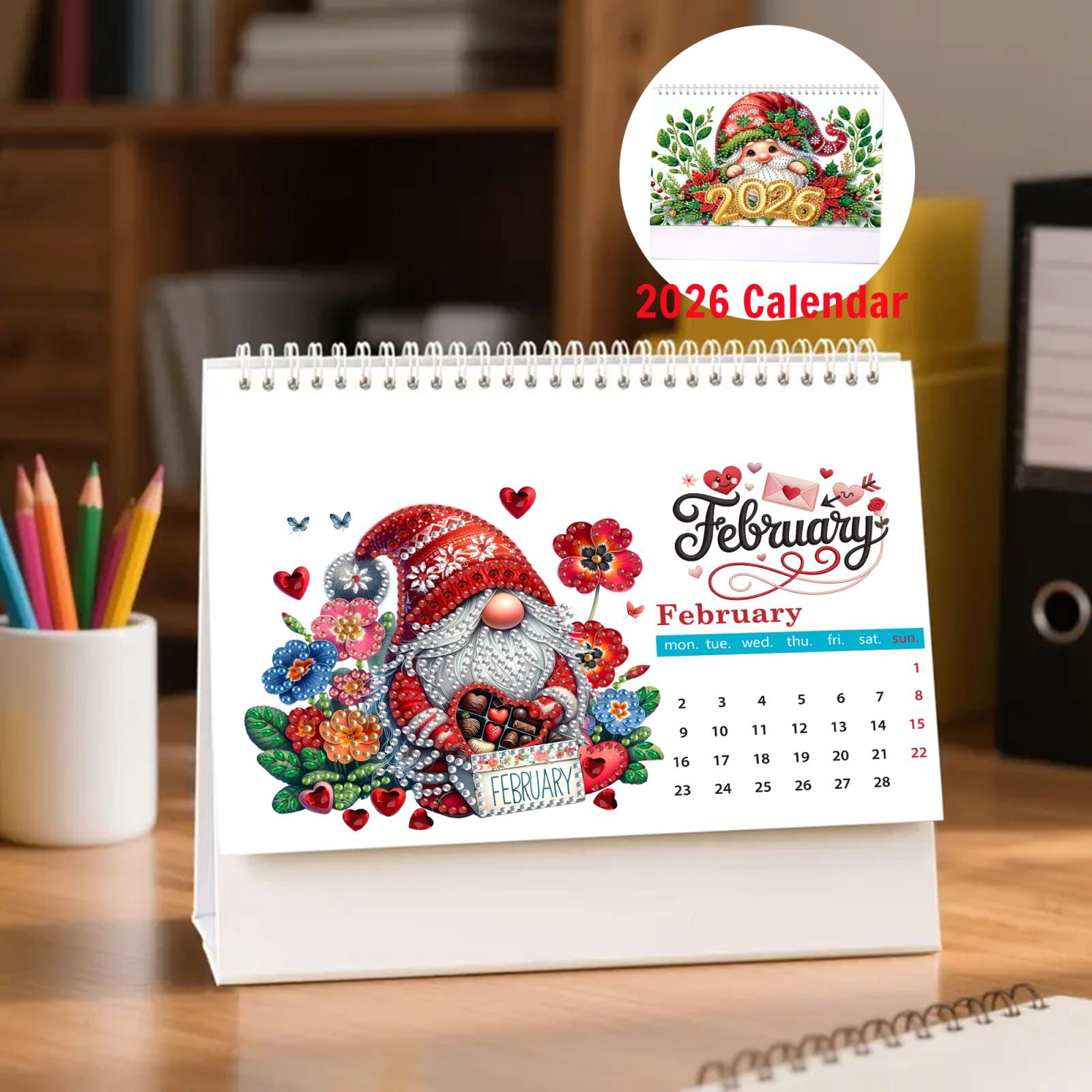 FLOPESN 2026 DIY Diamond Art Painting Desk Calendar,Thick Paper Monthly Flip Tabletop Calendars for Office Home Decor Planning-Goblin