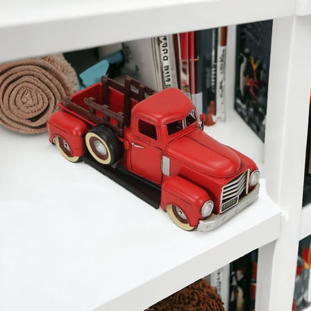 HomeRoots 6" Red And Black Metal Hand Painted 1950'S Red Truck Model Car