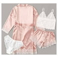 thumbnail image 4 of Stamzod 4 Piece Womens Pajama Sets Womens Sleepwear Satin Long Sleeve Solid Color Tops Shorts Sexy Lace Suspenders Shorts Drawstring Ventilate Fashion Women Homewear, 4 of 7