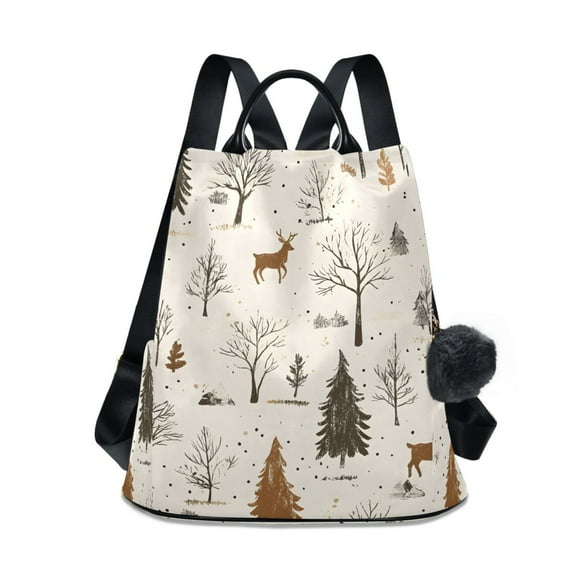 FORMRS Women's Travel Backpack Purse Anti-theft Hidden Pockets Casual Shoulder Bag, Beige Christmas Forest