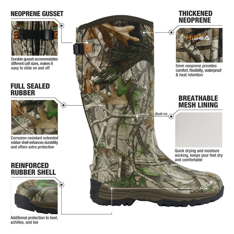 HISEA Rubber Rain Boots for Men, Waterproof Insulated Neoprene