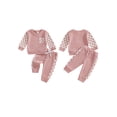 thumbnail image 2 of BemeyourBBs Toddler Baby Boy Girl Spring Fall Winter Outfits Waffle Knit Checkerboard Patchwork Long Sleeve Crewneck Pullover Swetshirt Top Jogger Pants Set 2pcs Sweatsuit Clothes, 2 of 9