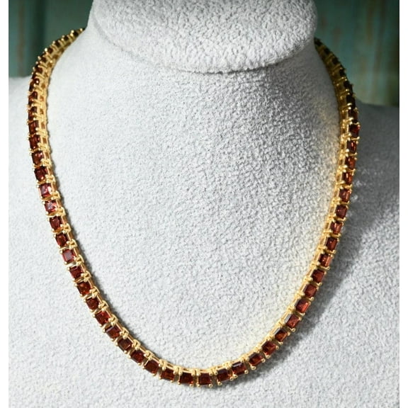 Garnet Tennis Necklace, Square Shape 3mm Garnet Necklace For Bridal Wedding Gift , Garnet 925 Sterling Silver Tennis Necklace